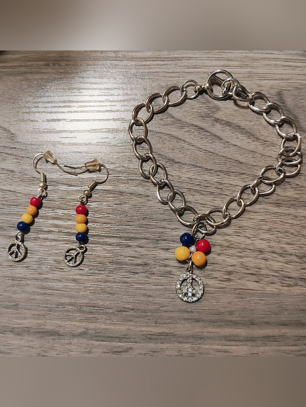 Silver-Tone Charm Bracelet & Earrings Set Handmade - Picture 1 of 10